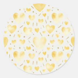 Adesivo Redondo Golden Sunbeam Watercolor & Glitter Heart Pattern
