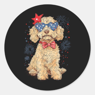 Adesivo Redondo Goldendoodle 4º De Julho, Doodle Ouro Patriótica D