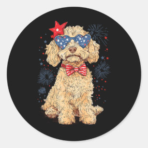 Adesivo Redondo Goldendoodle 4 De Julho Patriótico Golden Doodle D