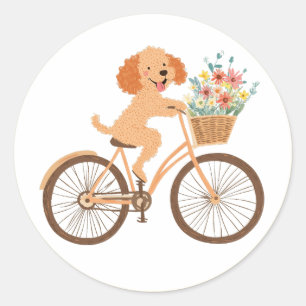 Adesivo Redondo Goldendoodle Cachorro Cachorro Bicando Flores De M