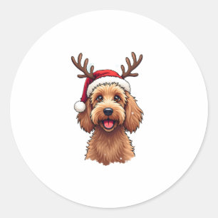 Adesivo Redondo Goldendoodle Cachorro Rena de Natal Férias Doodle