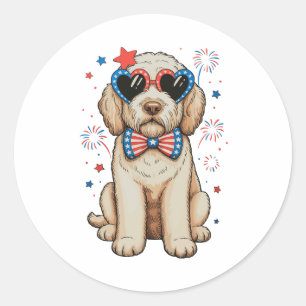 Adesivo Redondo Goldendoodle Cão 250º Aniversário Patriótico