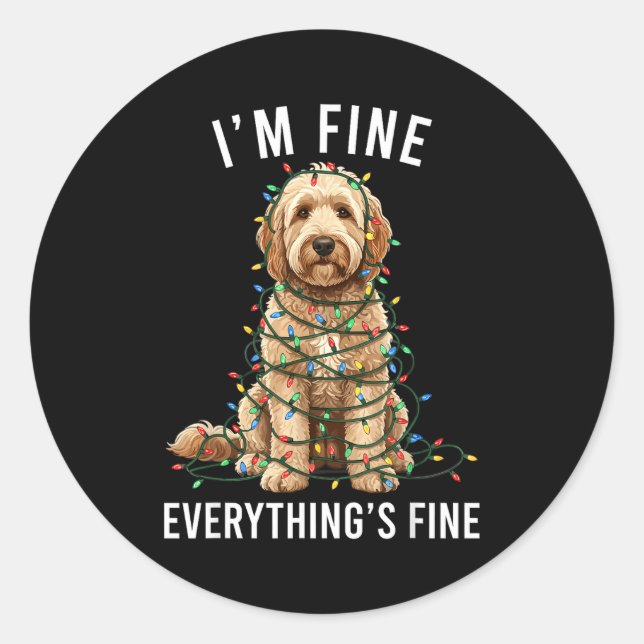 Adesivo Redondo Goldendoodle Christmas I'm Fine Everything Is Fine (Frente)