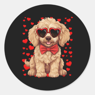 Adesivo Redondo Goldendoodle Coração Sungles Gravata Borboleta Dia