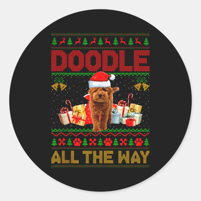 Adesivo Redondo Goldendoodle Dog Ugly Christmas Sweaters Pet Dog L (Frente)