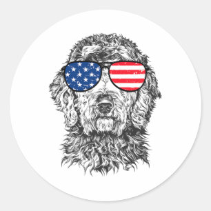 Adesivo Redondo Goldendoodle Doodle Cachorro Patriótico EUA 4 De J