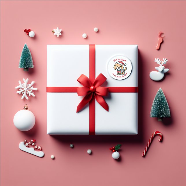 Adesivo Redondo Goldendoodle Natal personalizado diversão (cute custom sticker for all your needs this Christmas.)