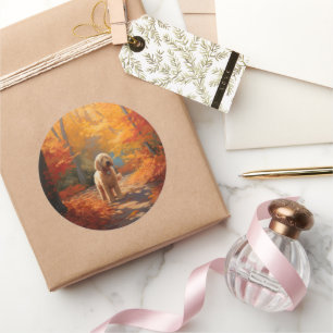 Adesivo Redondo Goldendoodle no outono deixa cair inspiração