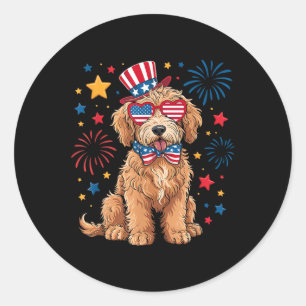 Adesivo Redondo Goldendoodle Patriótico 4 De Julho Doodle Dourado