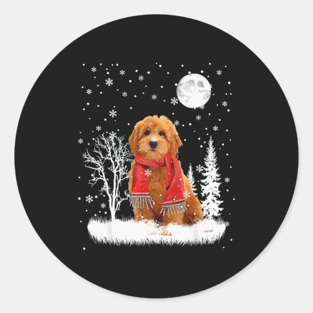 Adesivo Redondo Goldendoodle Under Moonlight Snow Christmas Pajama (Frente)