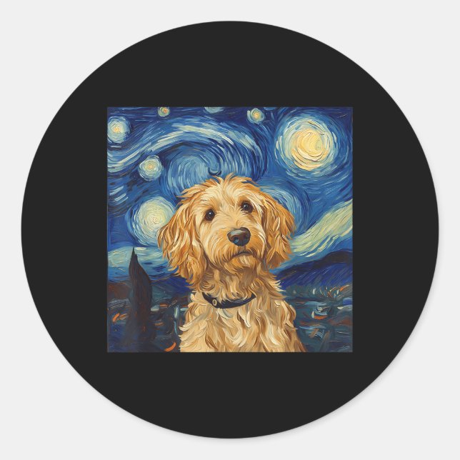 Adesivo Redondo Goldendoodle Van Gogh Starry Night (Frente)