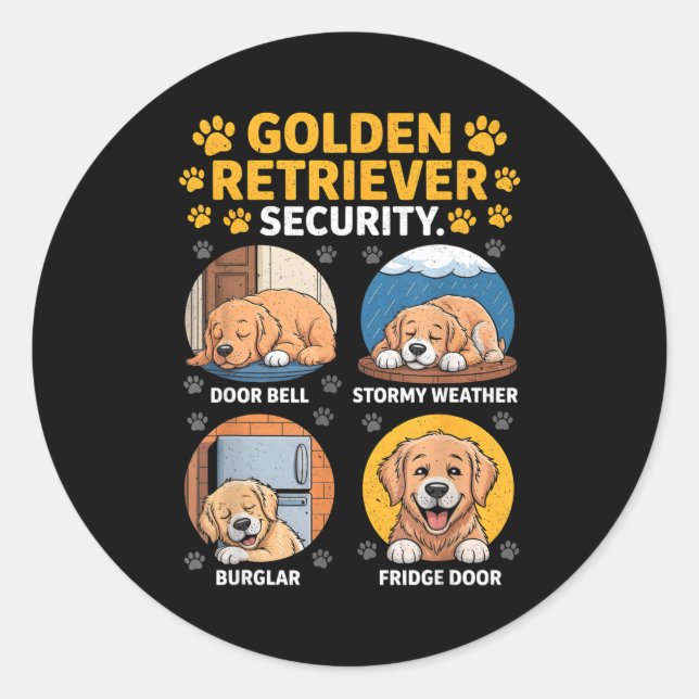 Adesivo Redondo Goldens Tee Golden Retriever Security Funny  (Frente)