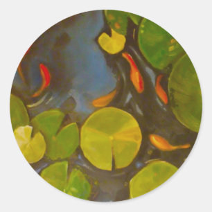 Adesivo Redondo Goldfish Koi Pond Water Lily