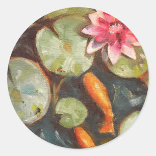 Adesivo Redondo Goldfish Koi Pond Water Lily