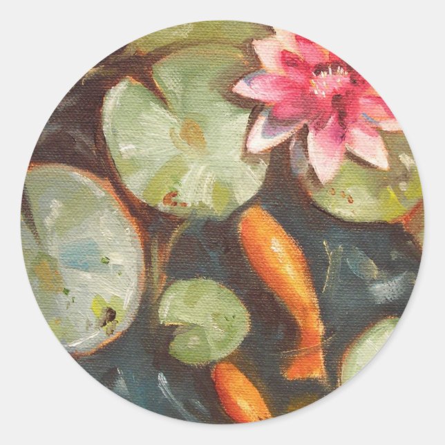 Adesivo Redondo Goldfish Koi Pond Water Lily (Frente)