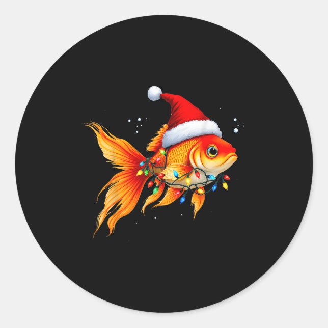 Adesivo Redondo Goldfish Santa Hat Luz no Natal Gelado Xmas Paja (Frente)