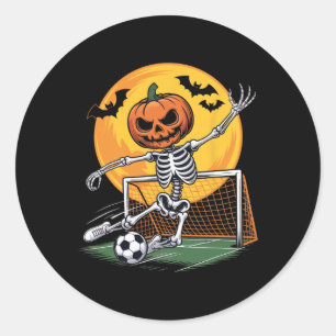 Adesivo Redondo Goleiro de Esqueleto de Abóbora Futebol Halloween