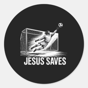 Adesivo Redondo Goleiro de Futebol Jesus Salva Cristão Soc