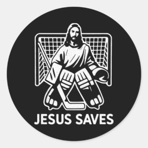 Adesivo Redondo Goleiro de Hóquei Jesus Salva Cristão Hoc