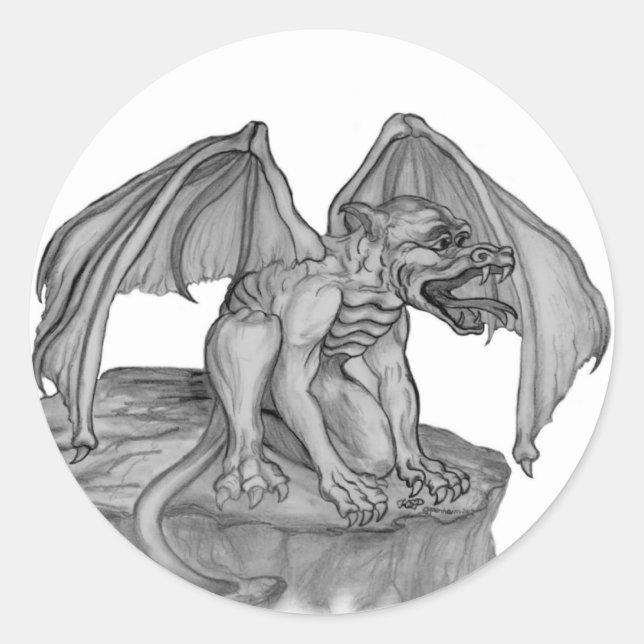 Adesivo Redondo GOLEM - Gargoyle Design preto-e-branco (Frente)