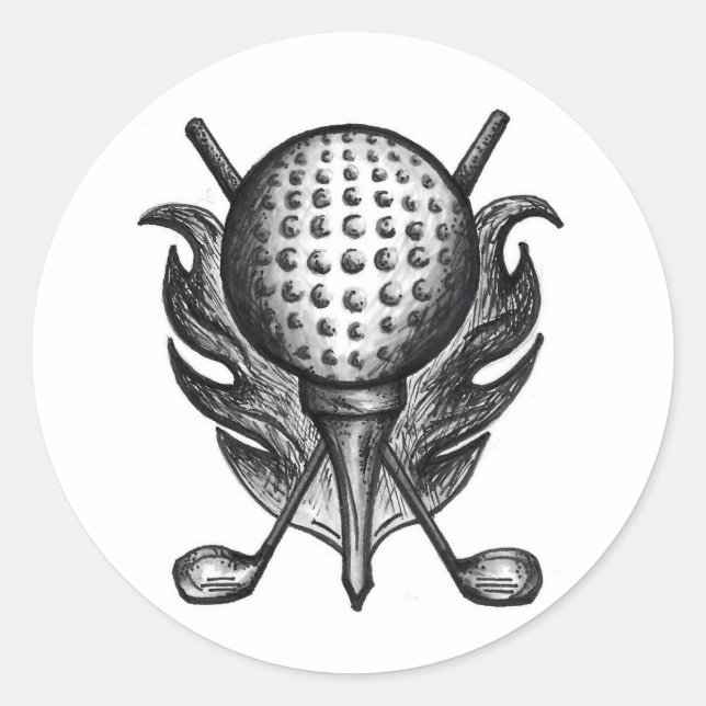 Adesivo Redondo Golf Ball Clusters e Teerão Golfistas Stickers (Frente)