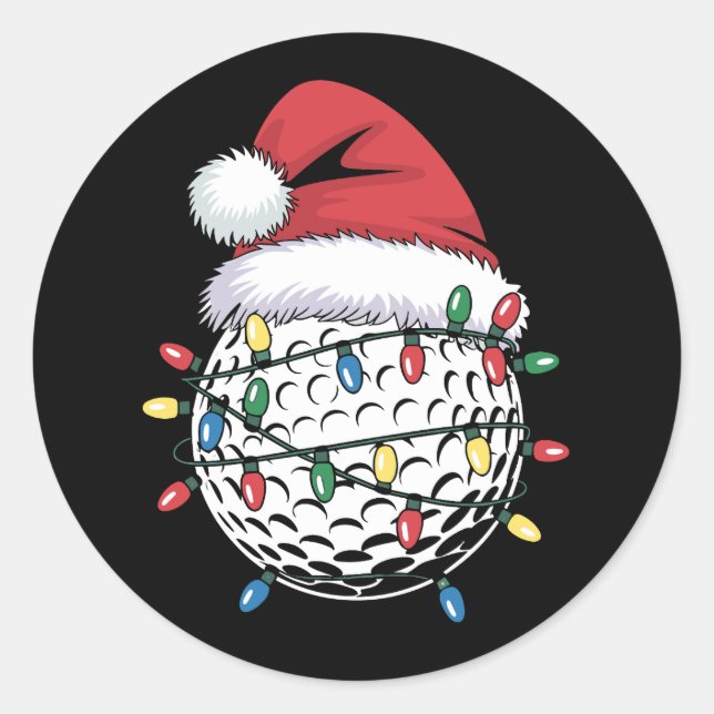 Adesivo Redondo Golf Ball Santa Hat Natal Golfing Xmas Lights (Frente)