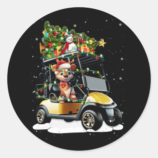 Adesivo Redondo Golf Carrinho Feliz Natal Luzes Xmas Esporte Golfi (Frente)