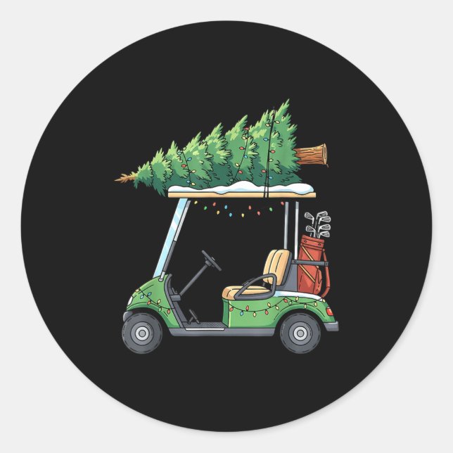 Adesivo Redondo Golf Cart Christmas Tree Lights Funny For Men Wome (Frente)