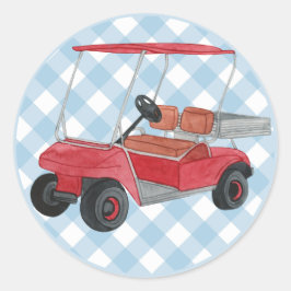 Adesivo Redondo Golf Cart Xadrez Blue White Preppy Country Club