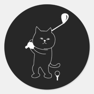 Adesivo Redondo Golf Cat Men Golfing Golfing Golfer Club Engraçand