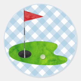 Adesivo Redondo Golf Course Xadrez Blue White Preppy Country Club