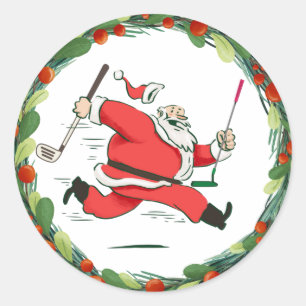 Adesivo Redondo GOLF SANTA Claus Golfer para a festa de Natal