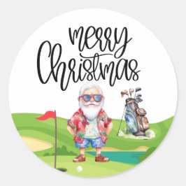 Adesivo Redondo Golf Summer Christmas com Papai Noel na bandeira