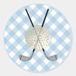 Adesivo Redondo Golf Xadrez Blue White Preppy Country Club
