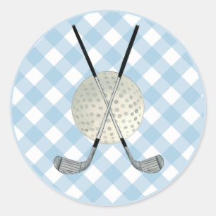 Adesivo Redondo Golf Xadrez Blue White Preppy Country Club