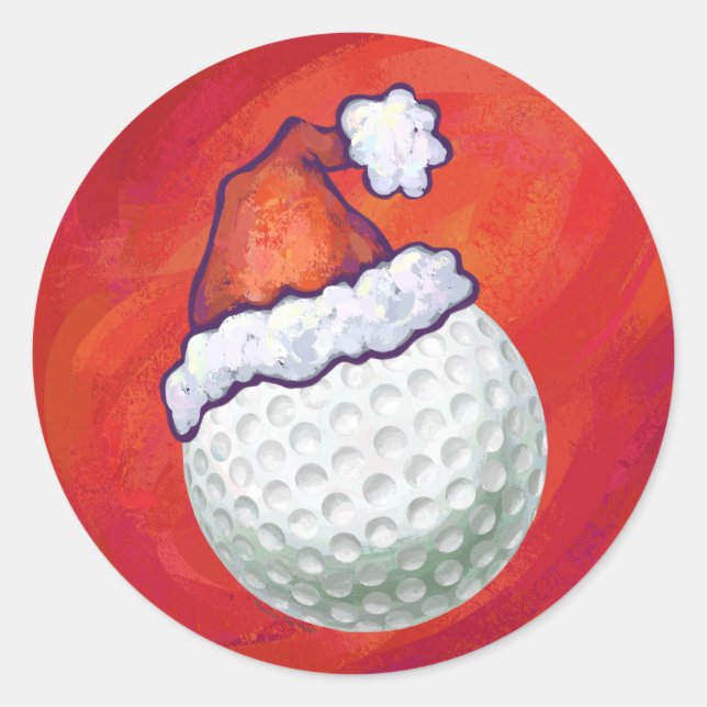 Adesivo Redondo Golfe Ball em Santa Hat em Vermelho (Frente)