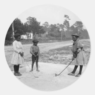 Adesivo Redondo Golfe c1905 das crianças do afro-americano de