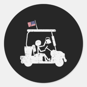Adesivo Redondo Golfe Carrinho Nos Bandeira Funny Golfe Patriótico
