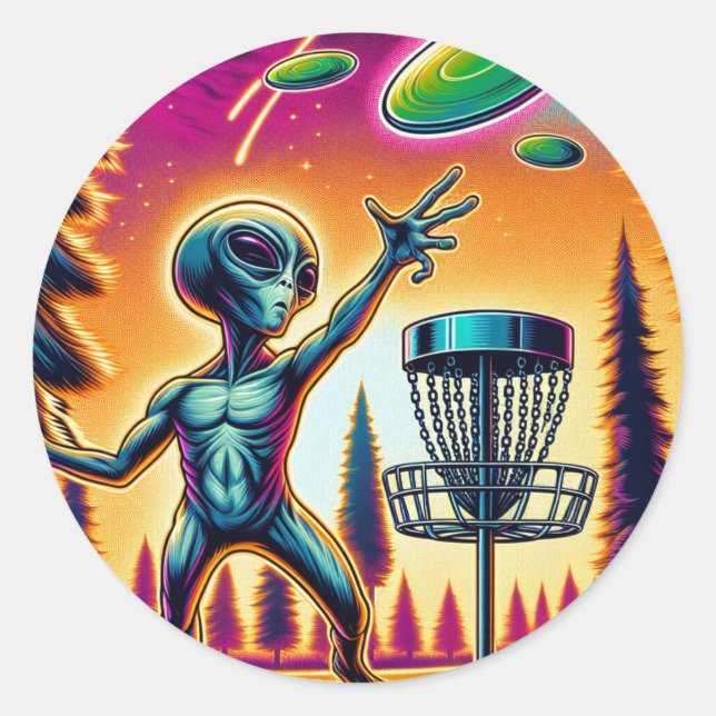 Adesivo Redondo Golfe de Disco de Alienígena Extraterrestre (Frente)