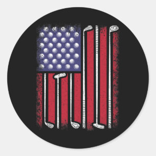 Adesivo Redondo Golfe Engraçado Bandeira Americana Golf Player Vin