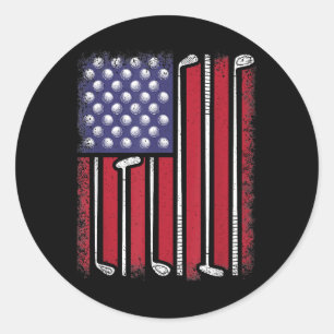 Adesivo Redondo Golfe Engraçado Bandeira Americana Golf Player Vin