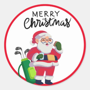 Adesivo Redondo Golfe Feliz Natal com golfe de Papai Noel