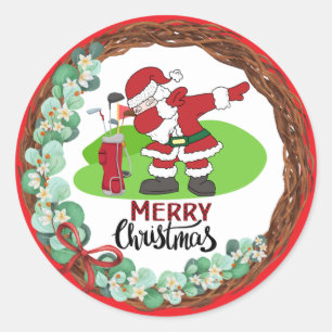 Adesivo Redondo Golfe Feliz Natal com golfe de Papai Noel