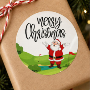 Adesivo Redondo Golfe Feliz Natal com Papai Noel na bandeira