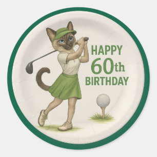 Adesivo Redondo Golfer 60º Aniversário para Cat Lover