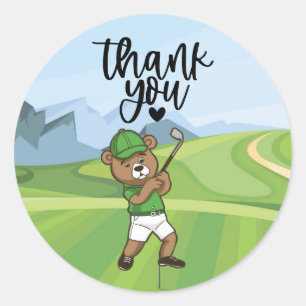 Adesivo Redondo Golfer Cute Animal com ferro no campo de golfe