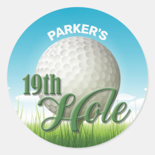 Adesivo Redondo Golfer Pro Ball 19th Hole, nome personalizado