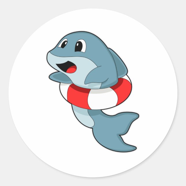 Adesivo Redondo Golfinho a Nadar com anel de Natação (Frente)