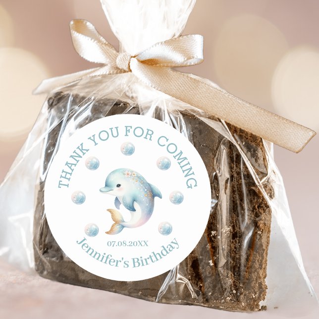 Adesivo Redondo Golfinho Azul Bonito Obrigado Sticker (Criador carregado)