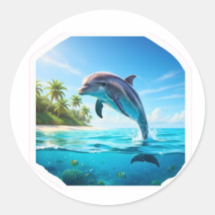 Adesivo Redondo Golfinho do Oceano Divertido - Estilo de Vida Mari